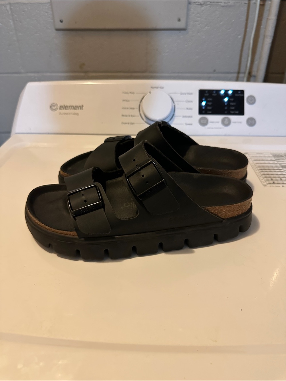 Birkenstock Black Two-Buckle Platform Slides